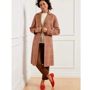 NEW Talbots Coat 12 Wool Blend Campfire Plaid Classic Lapel Patch Pockets Long